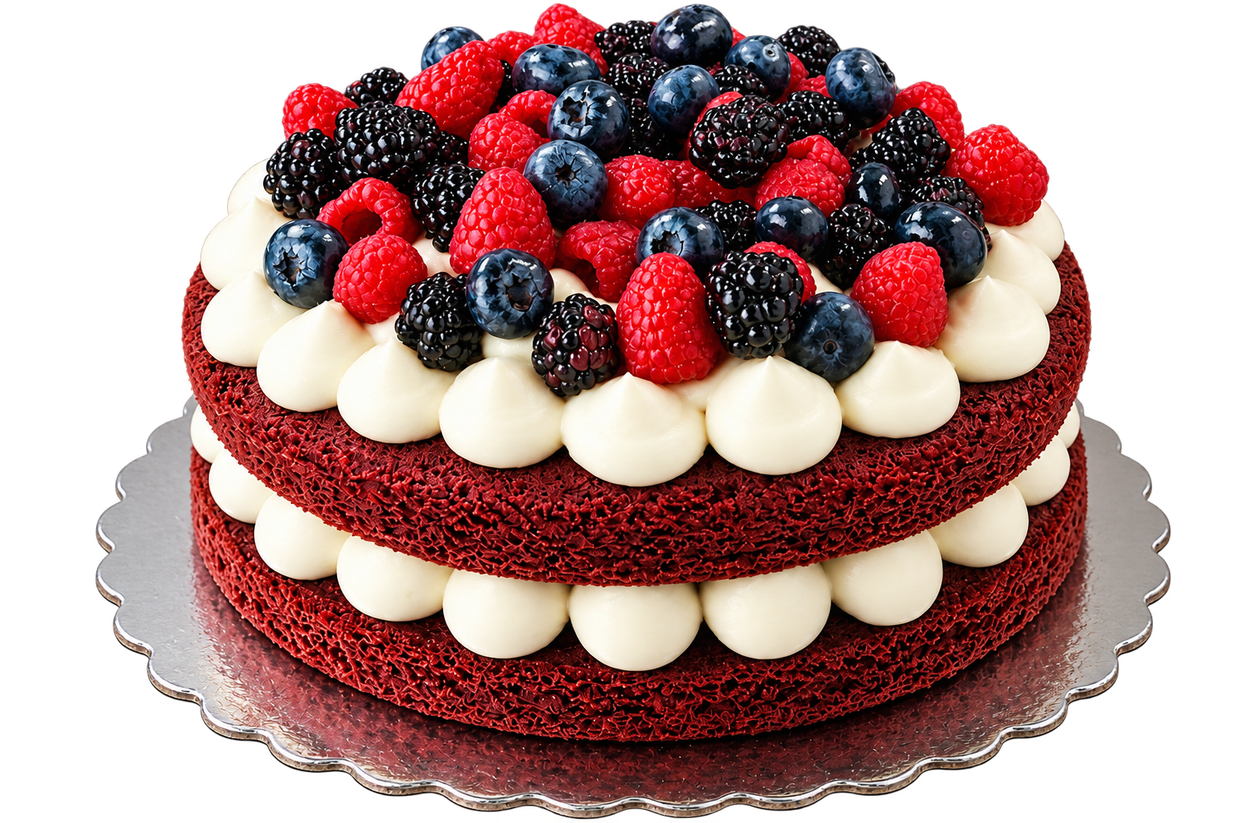 Pastel Red Velvet con frutos rojos de Alessu Repostería